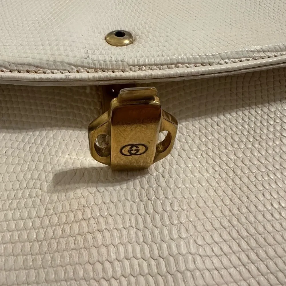 Gucci lizard embossed leather top handle tote